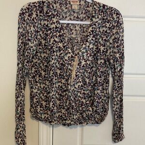 Mossimo Women's Beige Floral Long-Sleeve Blouse
